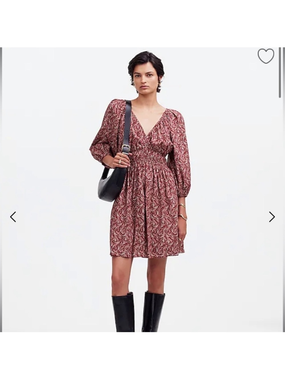 Madewell Puff Sleeve V-Neck Mini Dress in Paisley Floral